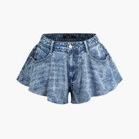 Denim Frayed Hem Wide Leg Shorts