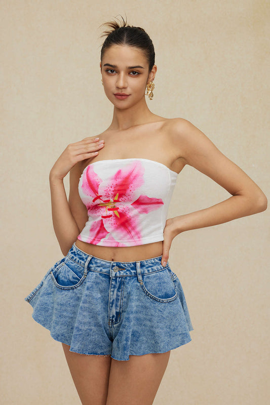 Denim Frayed Hem Wide Leg Shorts