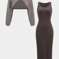 Asymmetrical Long Sleeve Top And Sleeveless Bodycon Dress Set