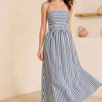 Stripes Print Slip Strapless Sleeveless Maxi Dress