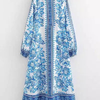 Unique Print Button Down Long Sleeve Shirt Maxi Dress