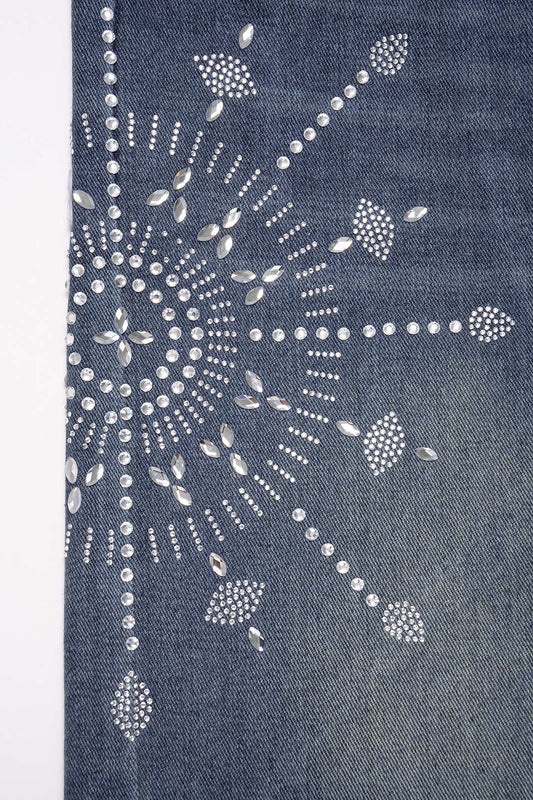 Denim Rhinestone Decor Wide Leg Shorts