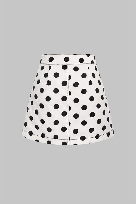 Polka Dots Print Asymmetrical High Waist Skirt