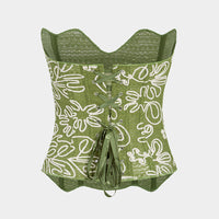 Flower Applique Corset Tie Back Tube Top