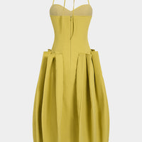 Halter Neck Tie Back Ruched Sleeveless Midi Dress