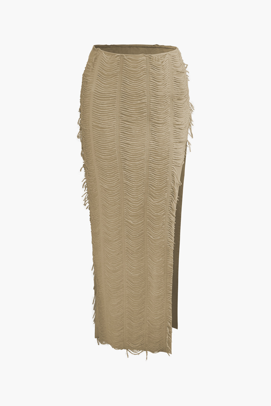 Distressed V-Neck Crop Top And High Slit Maxi Skirt Set