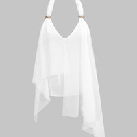 Mesh Halter V-Neck Asymmetrical Backless Ruched Cami Top