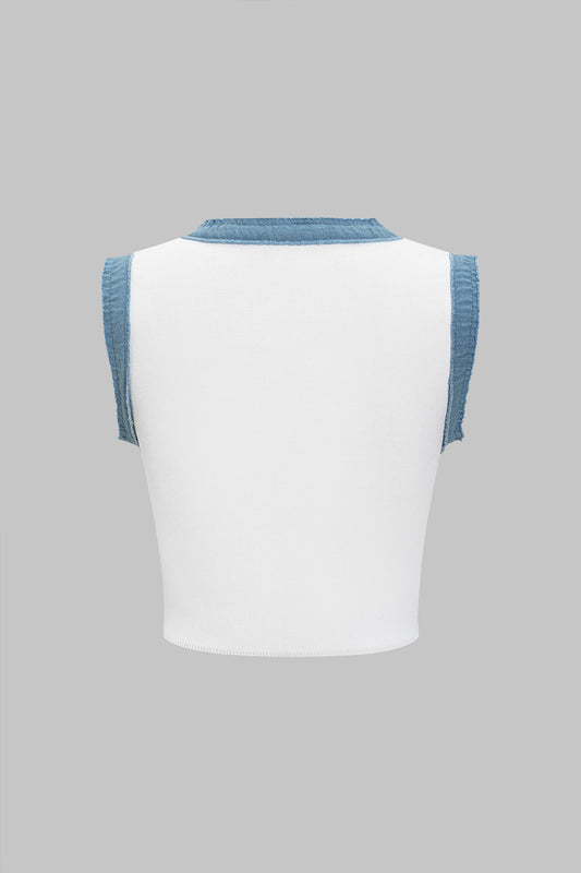 Knit Textured Button Patchwork Tank Top