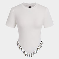 Fringe Round Neck Short Sleeve T-Shirt