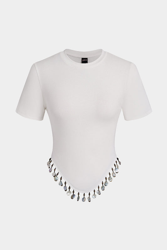 Fringe Round Neck Short Sleeve T-Shirt