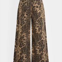 Leopard Print Denim Zipper Wide Leg Trousers