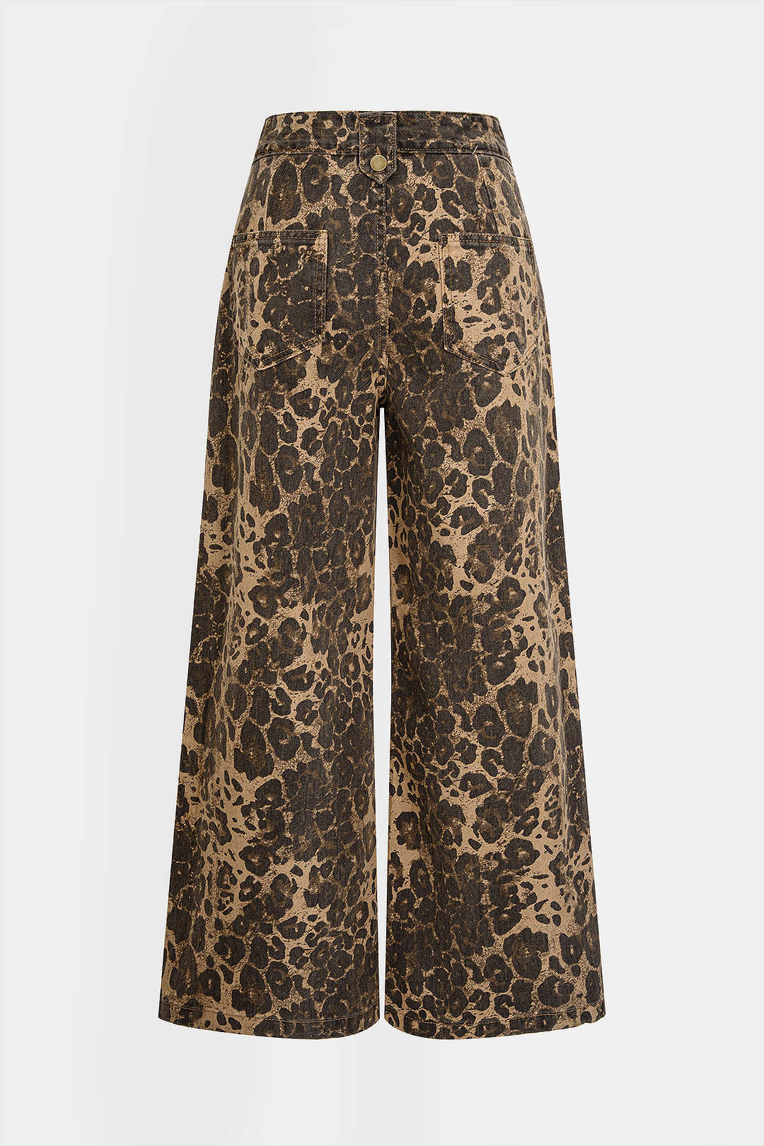 Leopard Print Denim Zipper Wide Leg Trousers