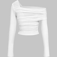 One Shoulder Ruched Asymmetrical Long-Sleeve Top
