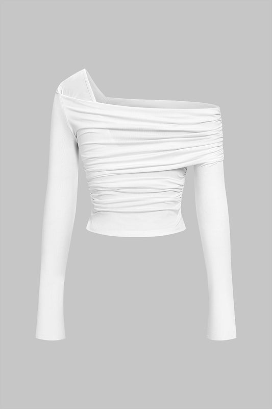 One Shoulder Ruched Asymmetrical Long-Sleeve Top