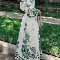 Unique Print Button Down Long Sleeve Shirt Maxi Dress