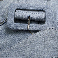 Denim Belted Button High Waist Skirt