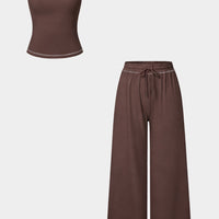 Solid U-Neck Tank Top And Wide Leg Pants Set