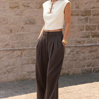 Metallic Buckle Round Neck Cut Out Top