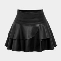 Solid Faux Leather Asymmetrical Skirt