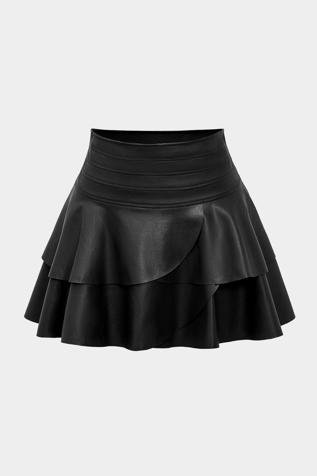 Solid Faux Leather Asymmetrical Skirt
