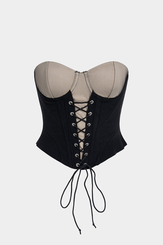 Contrast Tie-Up Corset Tube Top