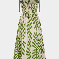 Leaves Print Slip Sleeveless Maxi Dress