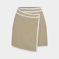 Linen Contrast Binding High Waist Skirt