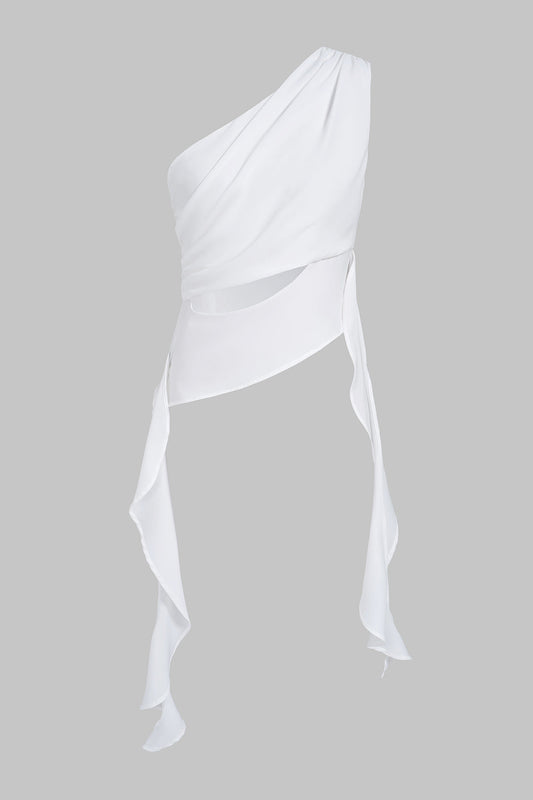Solid One Shoulder Cut Out Ruched Tank Top