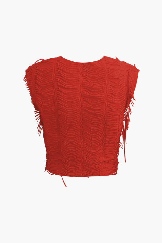 Conjunto de falda larga con abertura y top corto con cuello en V desgastado