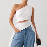 Solid One Shoulder Cut Out Ruched Tank Top