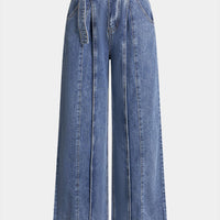 Denim Belted Straight Leg Jeans