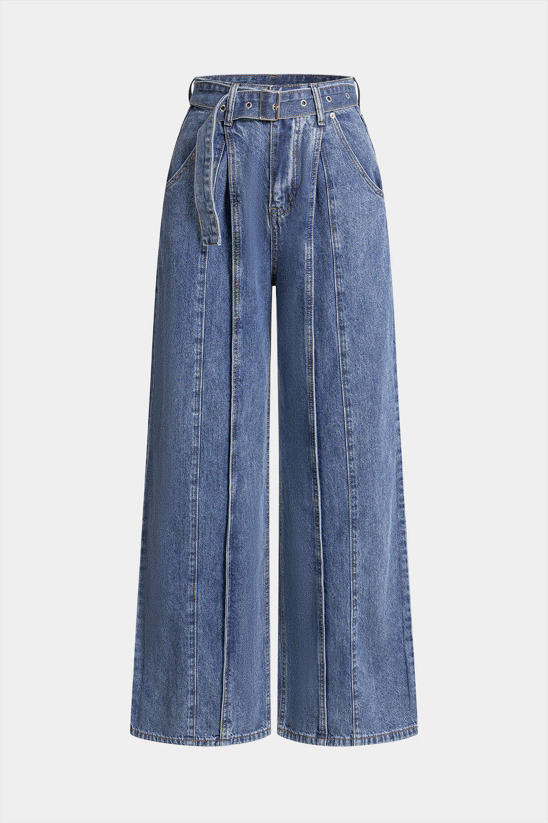 Denim Belted Straight Leg Jeans