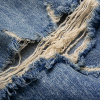 Denim Asymmetrical Frayed Barrel Jeans