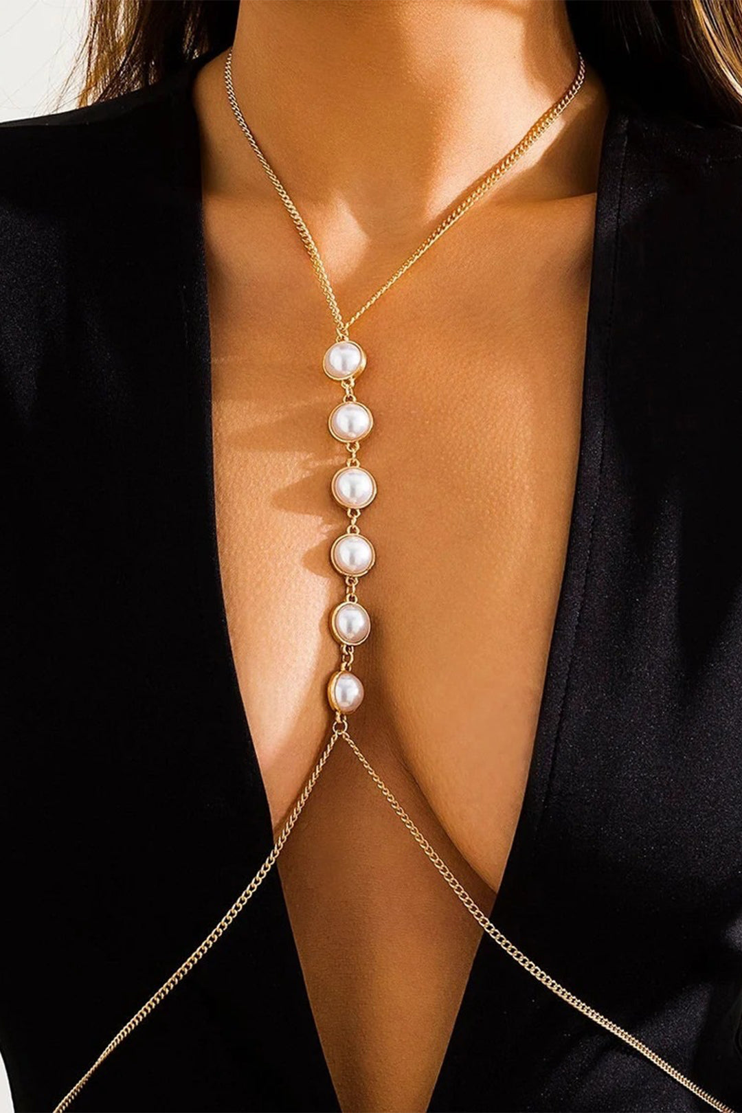 Metallic Pearl Decor Body Chain