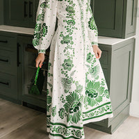 Unique Print Button Down Long Sleeve Shirt Maxi Dress