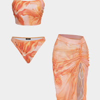 Floral Print Slip Side Slit Bikini Set