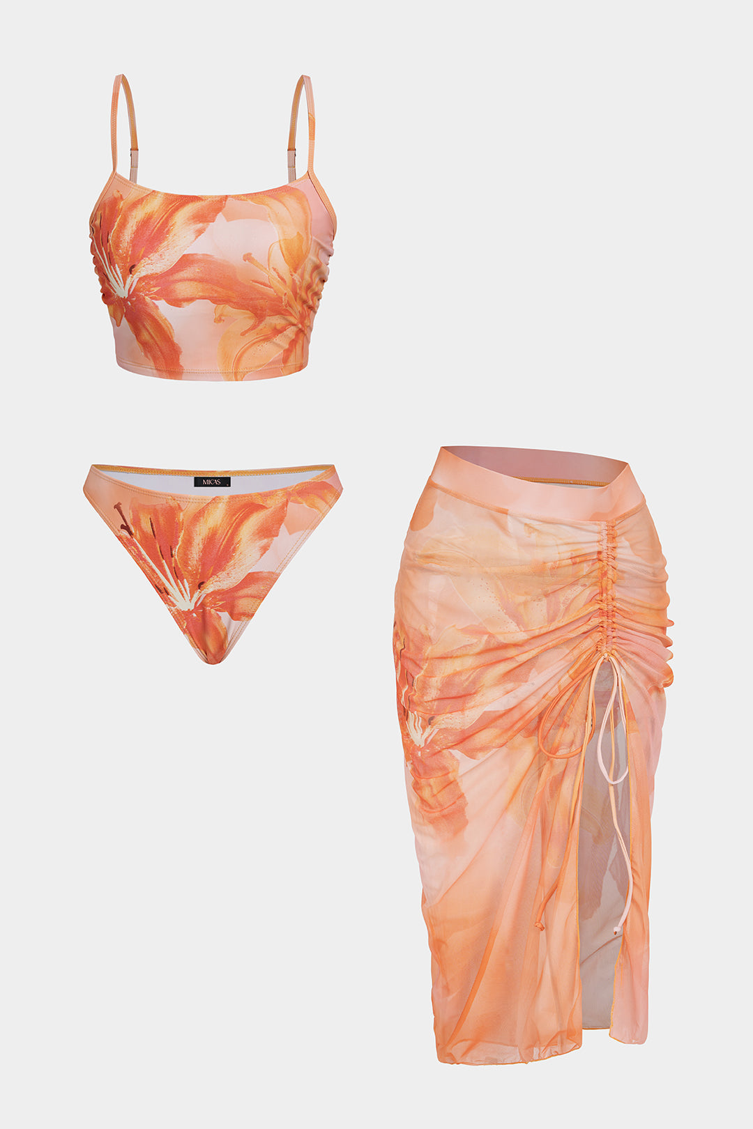 Floral Print Slip Side Slit Bikini Set