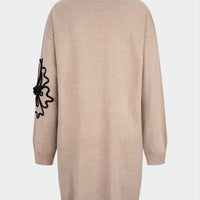 Knit Appliques Mock Neck Long Sleeve Dress