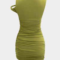 Asymmetrical Twist Knot Ruched Sleeveless Mini Dress