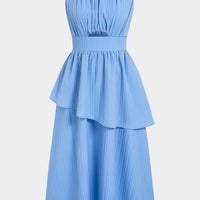 Round Neck Asymmetrical Ruched Cut Out Maxi Dress