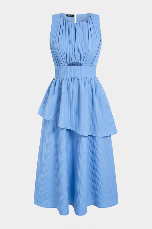 Round Neck Asymmetrical Ruched Cut Out Maxi Dress