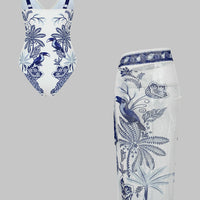 Bird Print Wrap 3-Piece Bikini Set