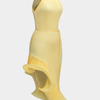 Asymmetrical Ruffle Tie-Up Ribbed Sleeveless Midi Dress