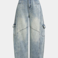 Denim Pocket High Waist Wide Leg Jeans