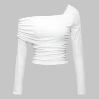 One Shoulder Ruched Asymmetrical Long-Sleeve Top