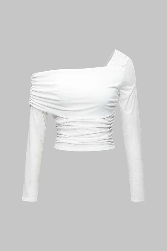 One Shoulder Ruched Asymmetrical Long-Sleeve Top
