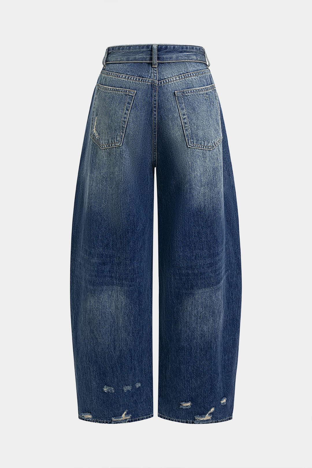 Denim Asymmetrical Frayed Barrel Jeans