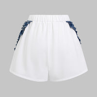 Patchwork Denim Drawstring Shorts