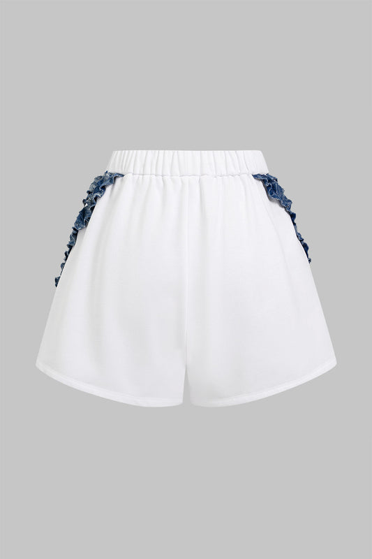 Patchwork Denim Drawstring Shorts
