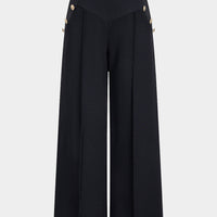Solid Button High Waist Straight Leg Pants